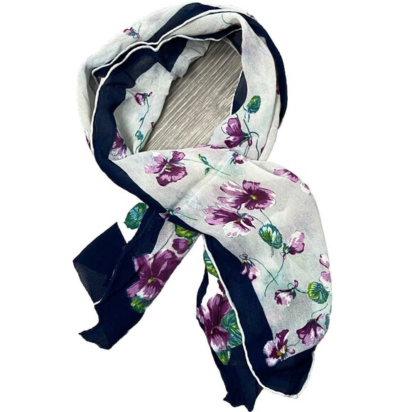Vintage Scarf Neck Bag Purple Violet Flower Semi Sheer White Blue Romantic Fairy - Picture 1 of 5